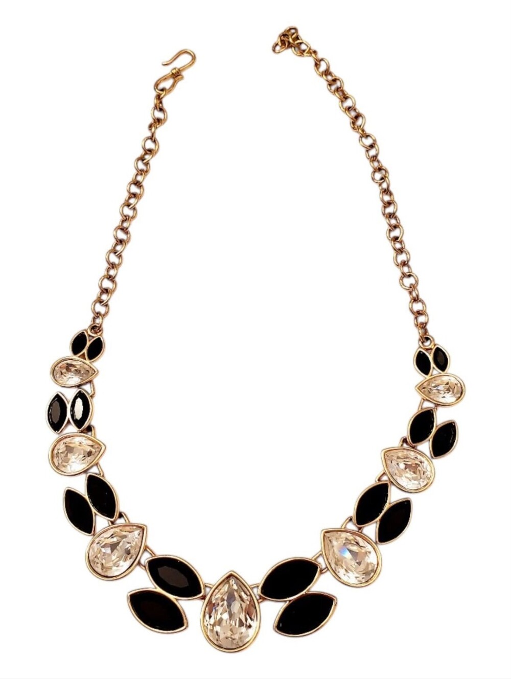 MONET Gold-Tone Black & Swarovski Crystal Teardrop Statement Necklace, 1980's
